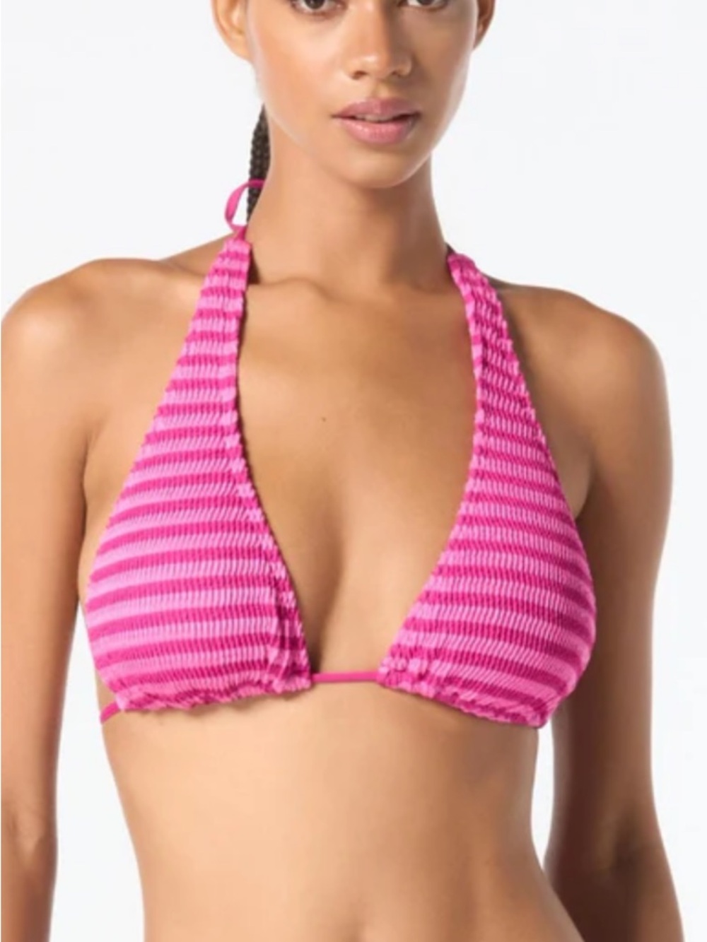 Michael Kors Hot Pink Striped Halter Bikini Top